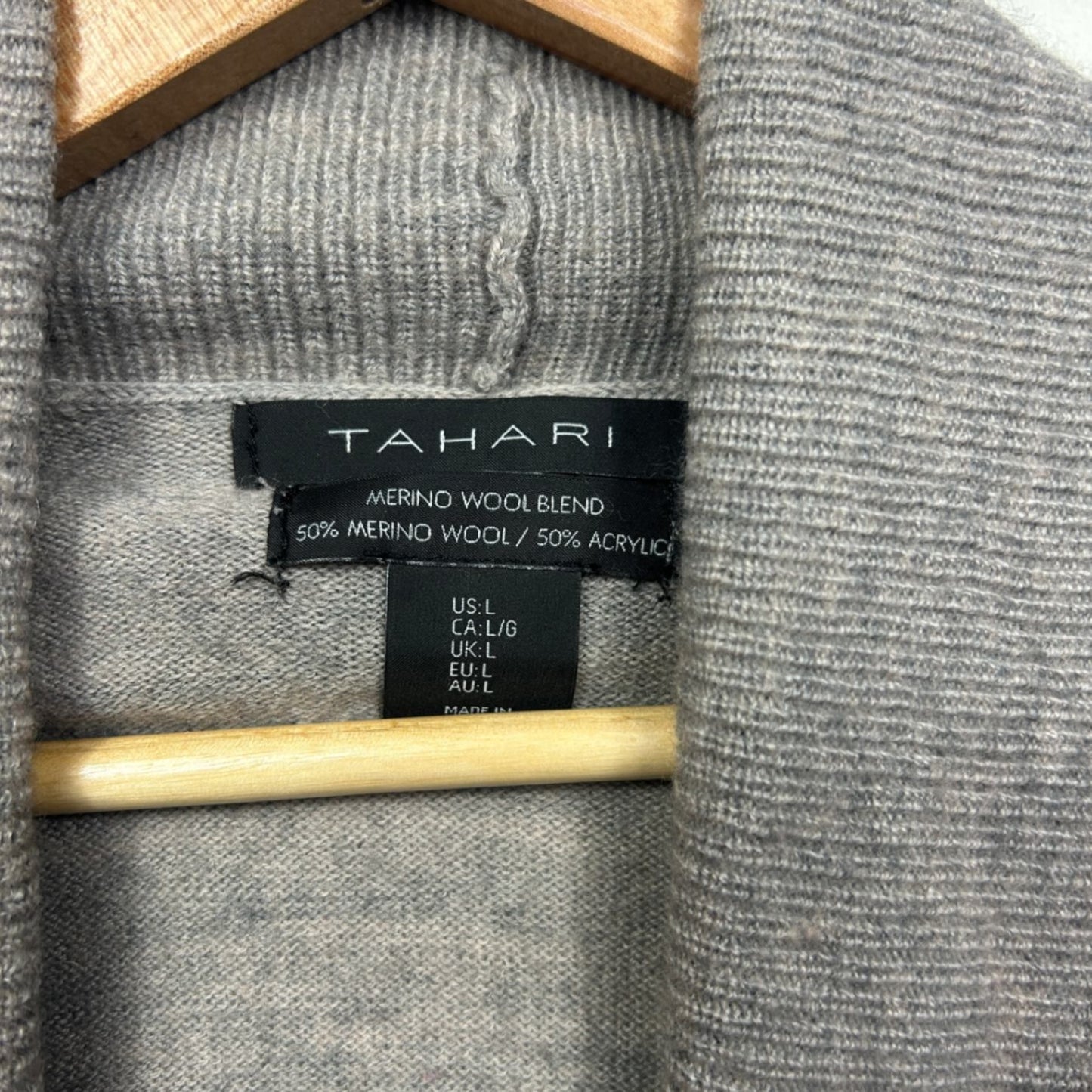 Tahari Merino Wool Blend Cardigan Jumper Size 14 16 Grey Long Sleeve Pockets