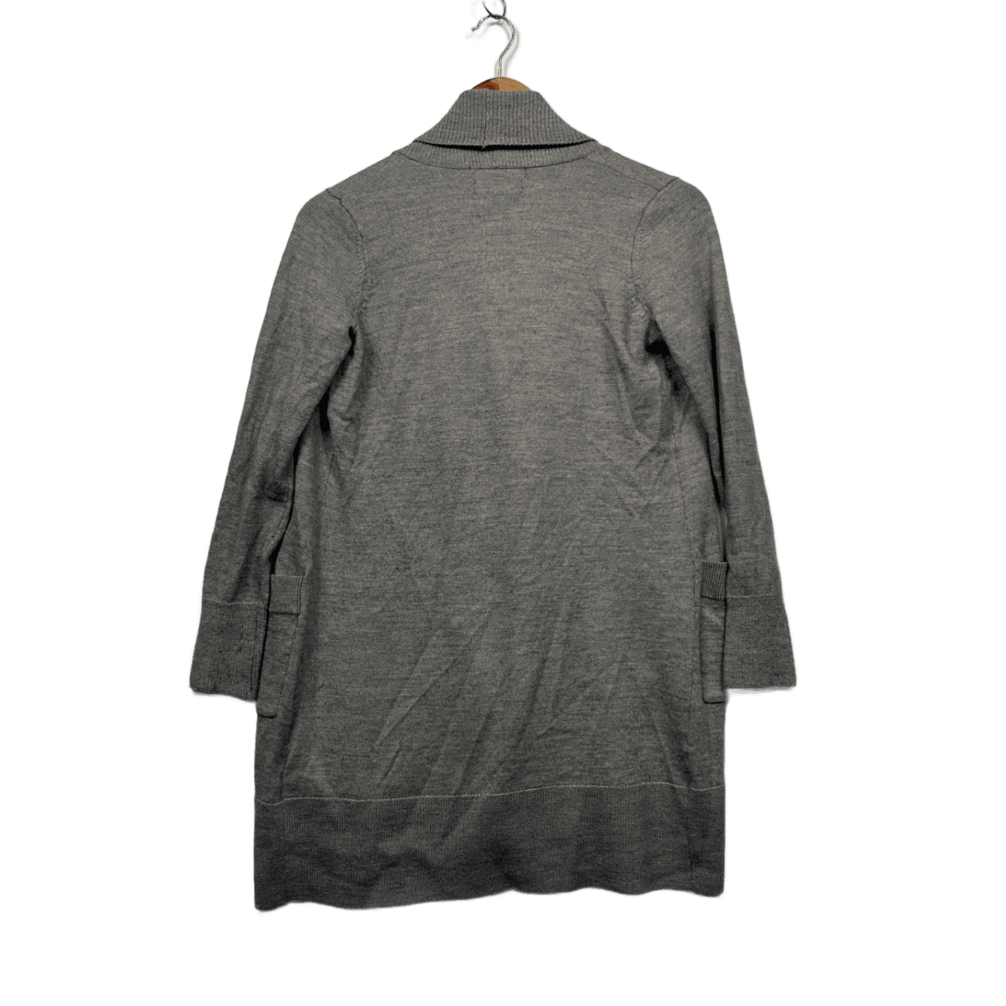 Tahari Merino Wool Blend Cardigan Jumper Size 14 16 Grey Long Sleeve Pockets