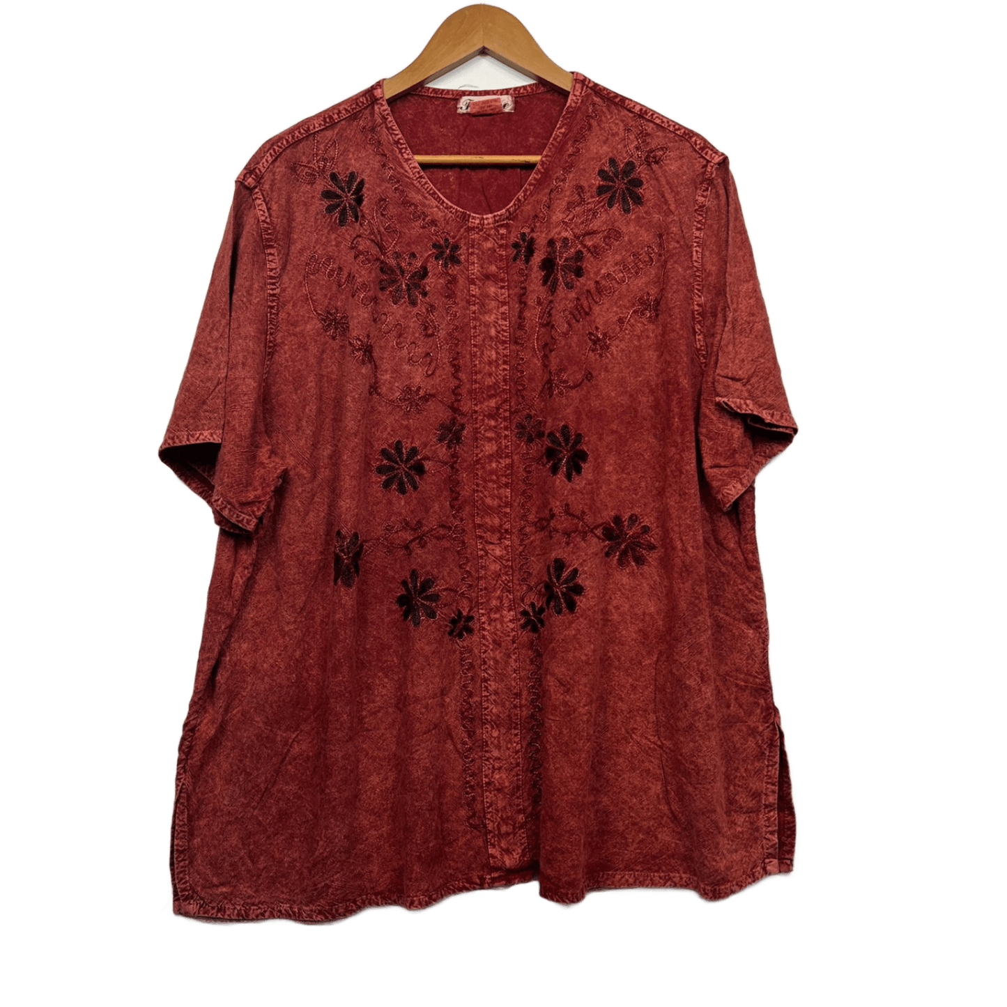 Boho Top Size 22 24 Orange Rust Hippie Embroidered Peasant