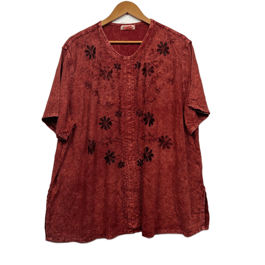 Boho Top Size 22 24 Orange Rust Hippie Embroidered Peasant