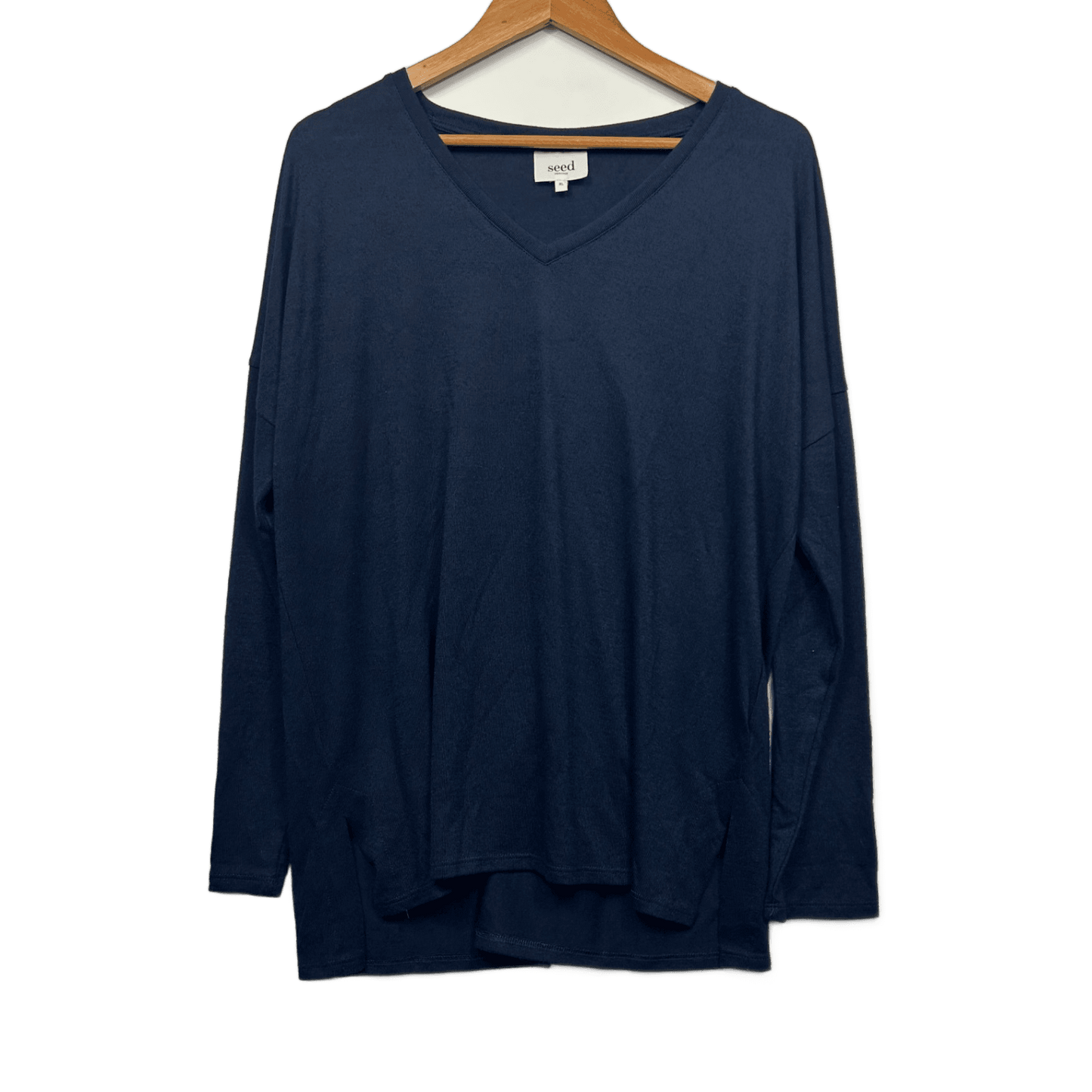 Seed Heritage Knit Top Size 16 XL Navy Long Sleeve Lightweight Viscose Blend