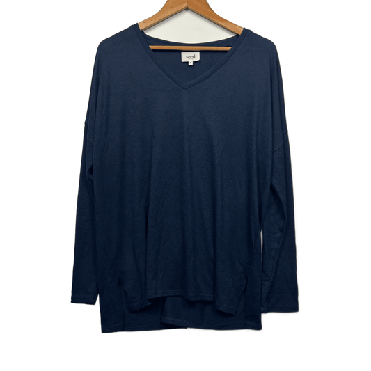 Seed Heritage Knit Top Size 16 XL Navy Long Sleeve Lightweight Viscose Blend