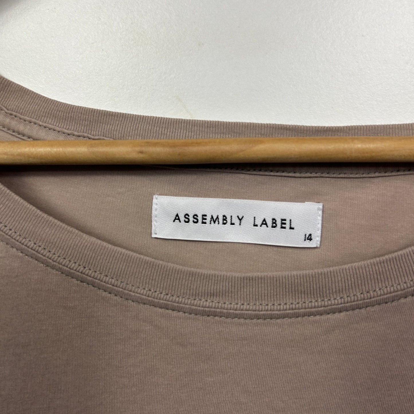 Assembly Label T-Shirt Size 14 Brown Short Sleeve 100% Cotton Logo Spellout