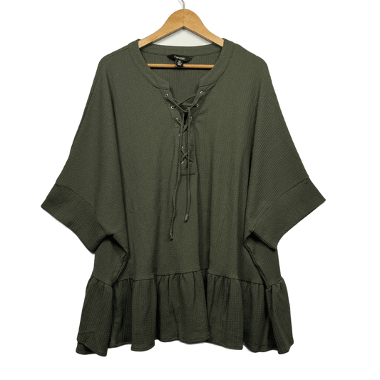 Beme Smock Top Size 14 16 Plus Olive Green Short Sleeve