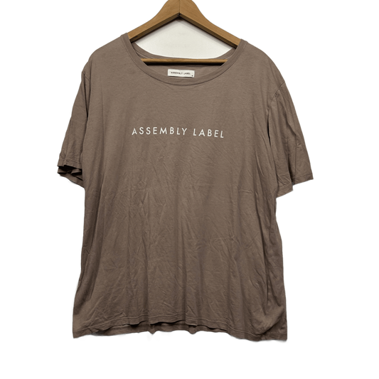 Assembly Label T-Shirt Size 14 Brown Short Sleeve 100% Cotton Logo Spellout