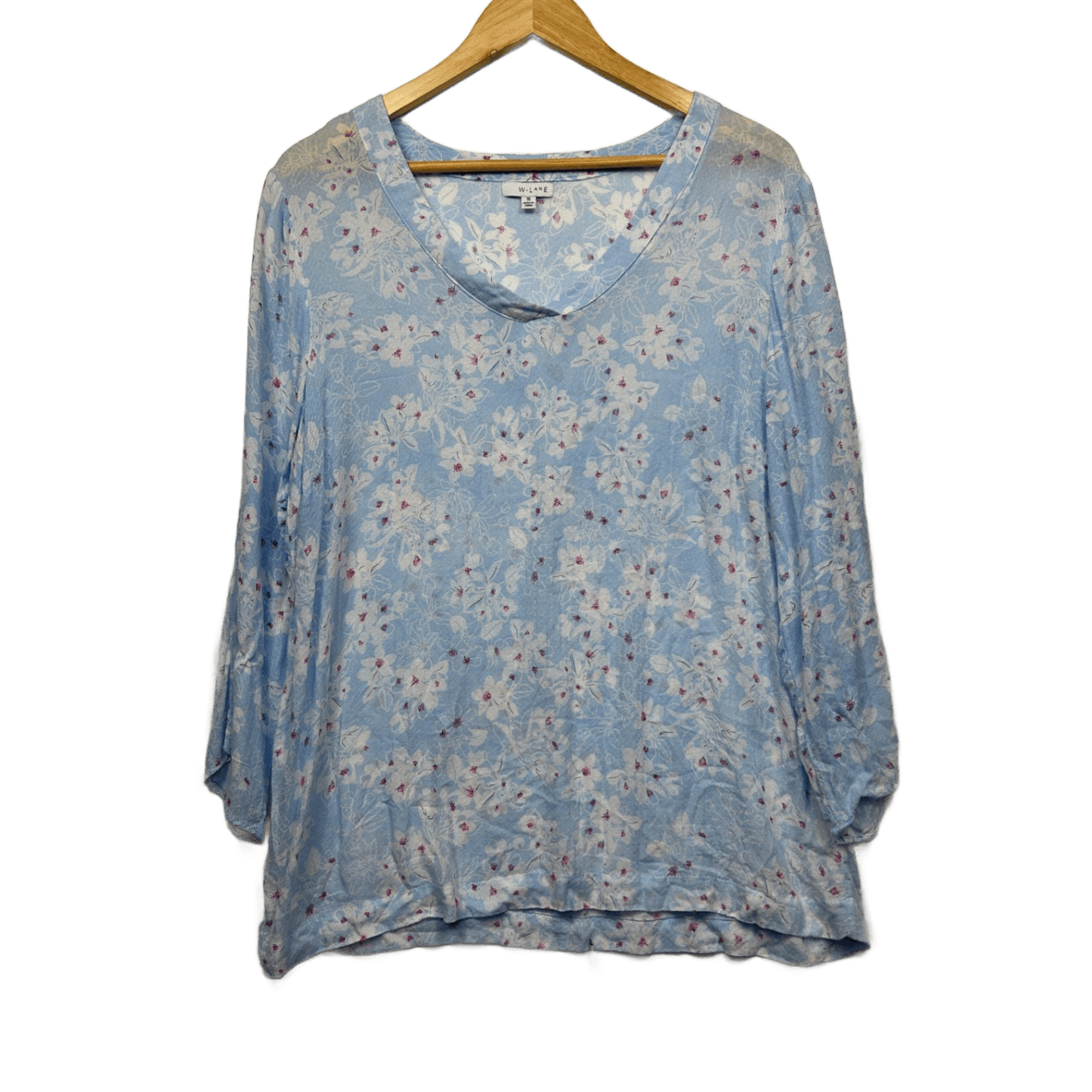 W Lane Top Size 16 Long Sleeve Blue Floral