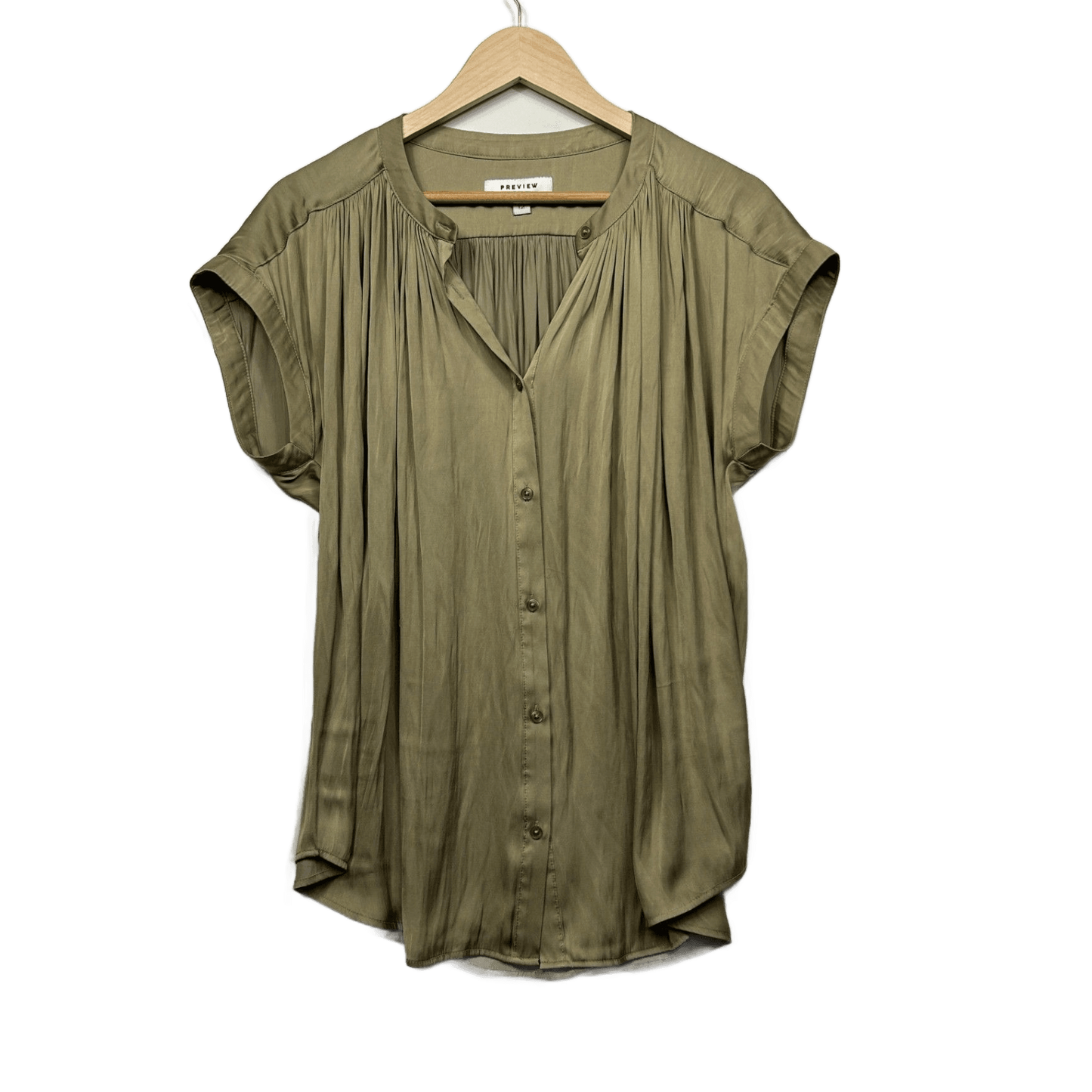 Preview Top Size 12 Button Up Blouse Khaki Short Sleeve Pleated