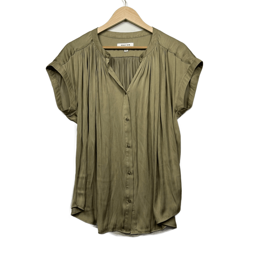Preview Top Size 12 Button Up Blouse Khaki Short Sleeve Pleated