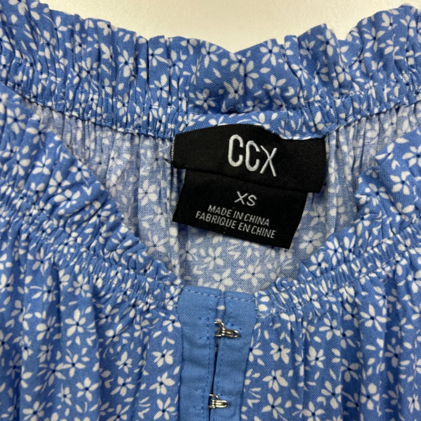 City Chic CCX Blue Floral Peplum Short Sleeve Size 14 XS Viscose
