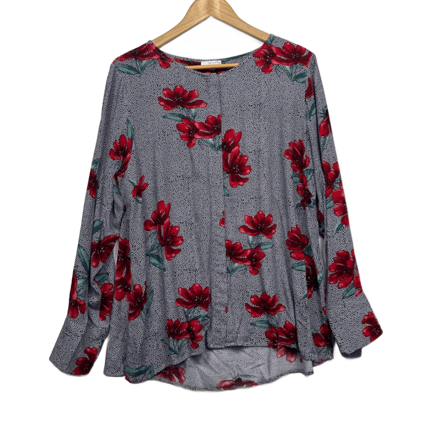 W Lane Long Sleeve Blouse Size 14 Floral Red Navy