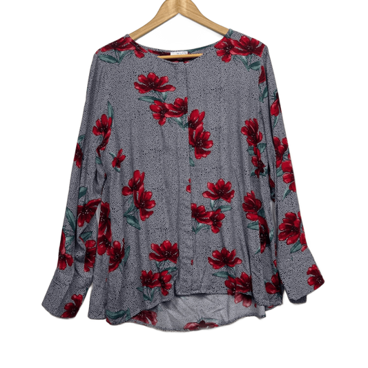 W Lane Long Sleeve Blouse Size 14 Floral Red Navy