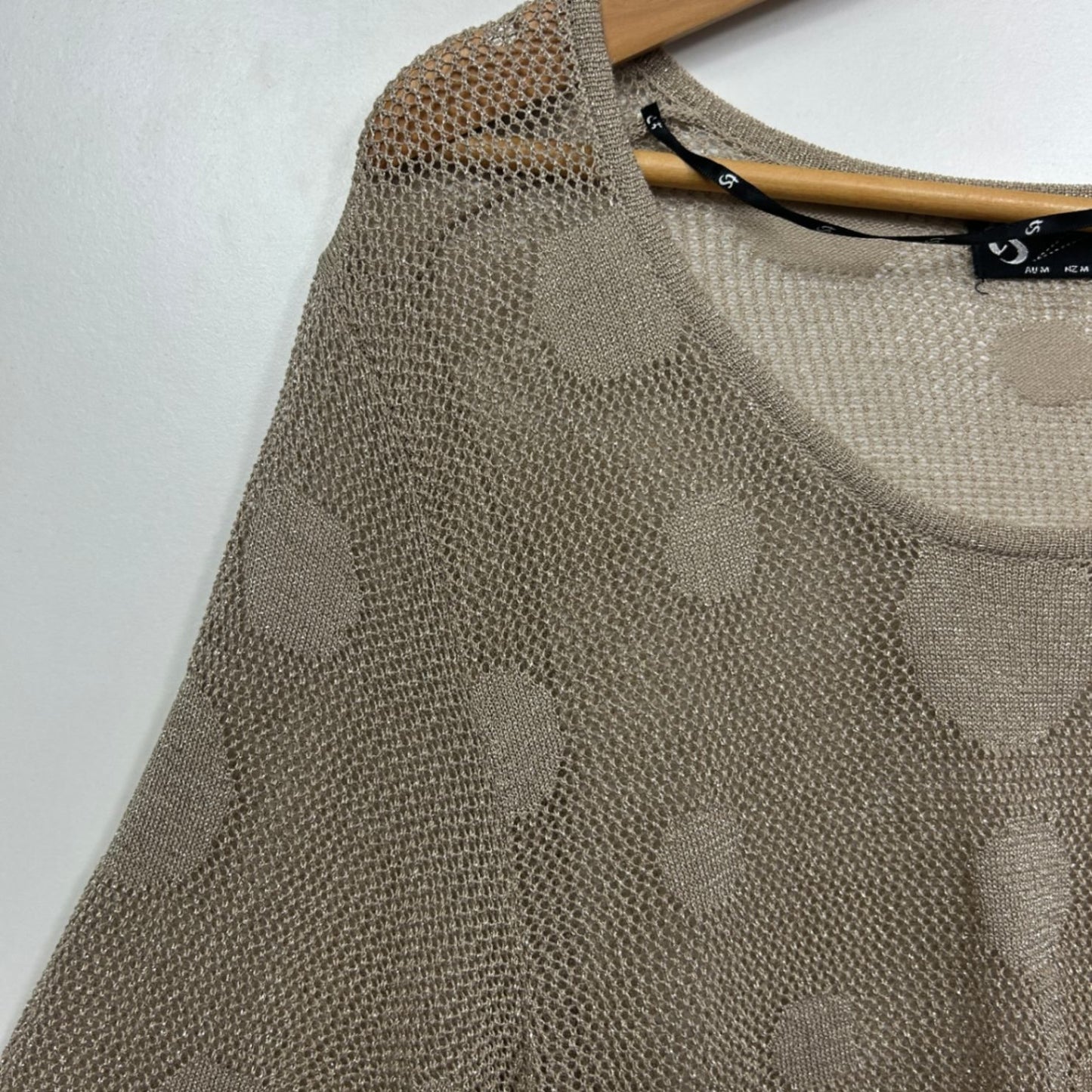 Taking Shape Beige Knit Top Size 18 Asymmetric Hem Sheer Top Layer
