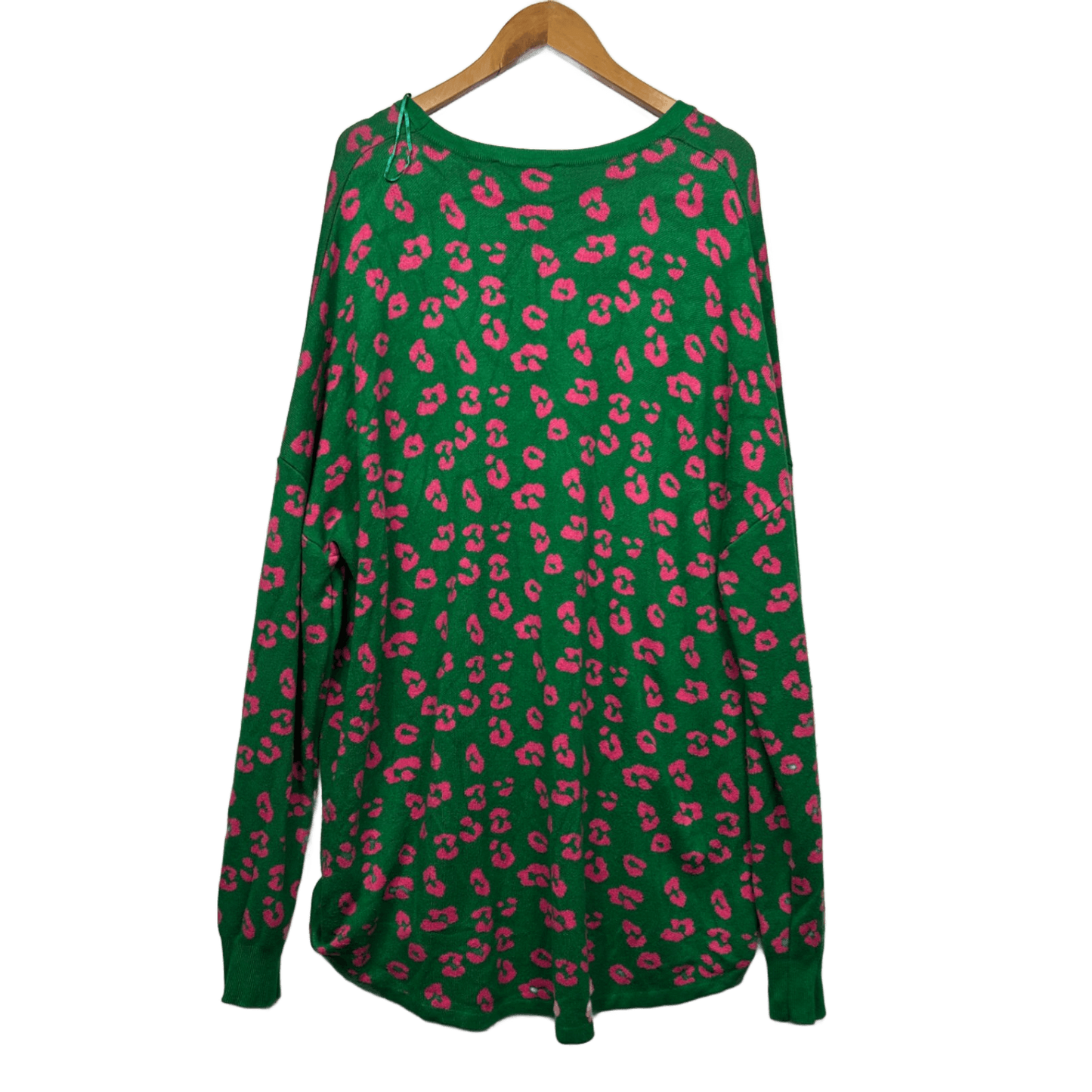 Betty Basics Jumper Size 22 Green Pink Leopard Print Knit Sweater Viscose Blend