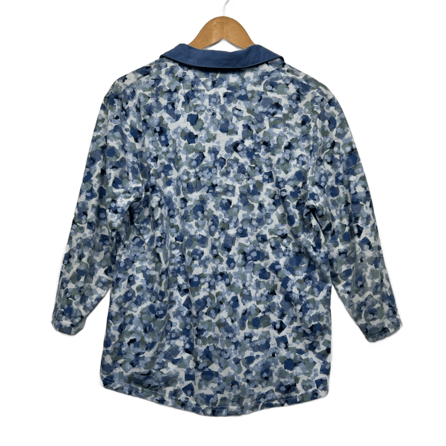 Black Pepper Collared Top Size 14 Blue Floral Long Sleeve Cotton Blend