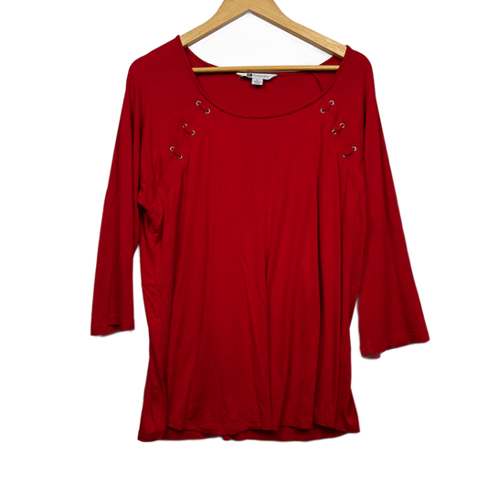 Rockmans Red Viscose Blend 3/4 Sleeve Scoop Neck Tunic Size 16