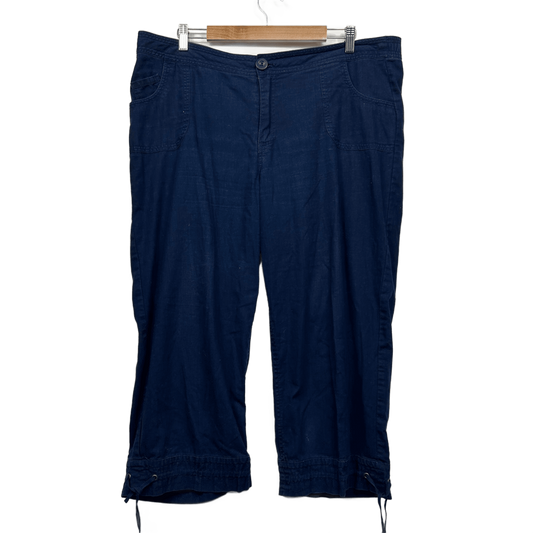 Katies Blue Cropped Capri Pants Size 16 XL Cotton Blend Pockets