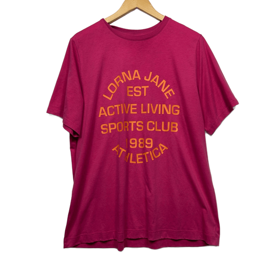 Lorna Jane Fuchsia Pink Cotton Short Sleeve Crew Neck  Tee T-Shirt Size 16 XL