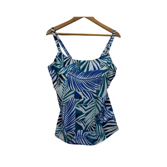 New Millers Blue Green Leaf Print Tankini Swimsuit Stretch Adjustable Size 16