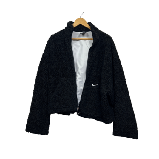 Nike XL Black Teddy Jacket Sherpa Fleece Zip Up Swoosh Streetwear Athleisure