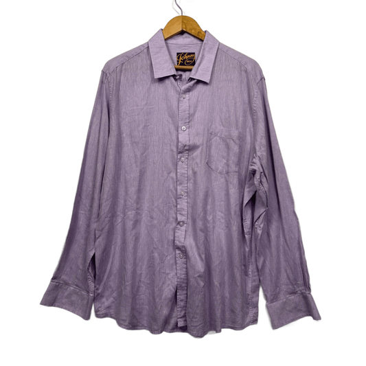 Johnny Bigg Men's Size 2XL Lilac Long Sleeve Button-Up Shirt Linen Blend