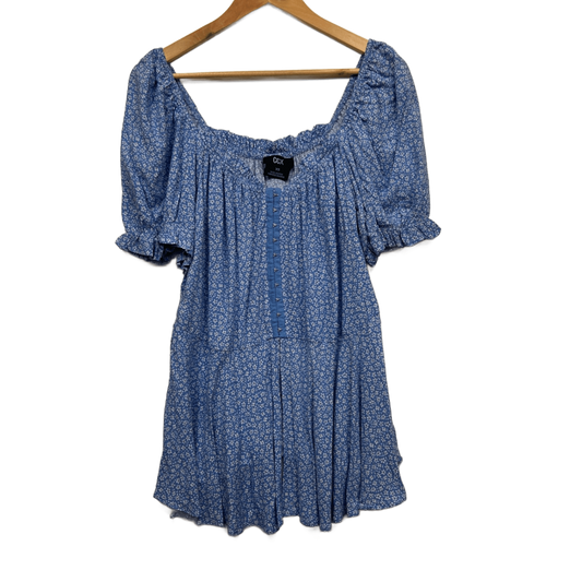 City Chic CCX Blue Floral Peplum Short Sleeve Size 14 XS Viscose