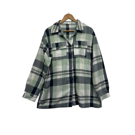 Ally Shirt Size 14 Button Up Long Sleeve Flannel Check Green Navy