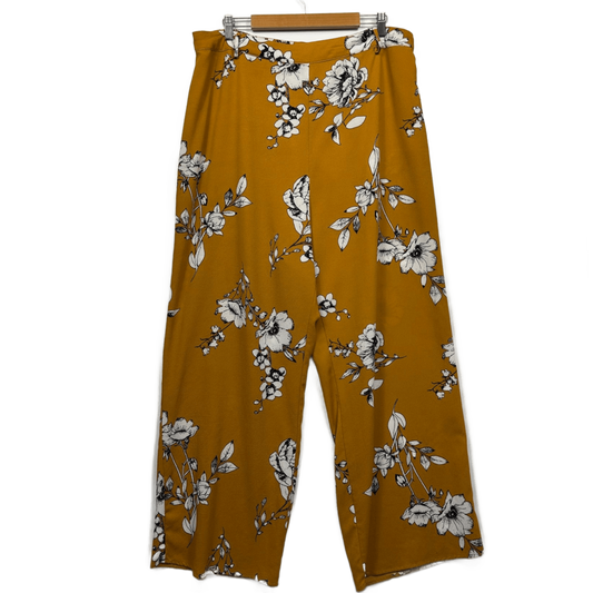 City Chic Mustard Yellow Wide Leg Palazzo Trousers Pants Side Zip Size 16