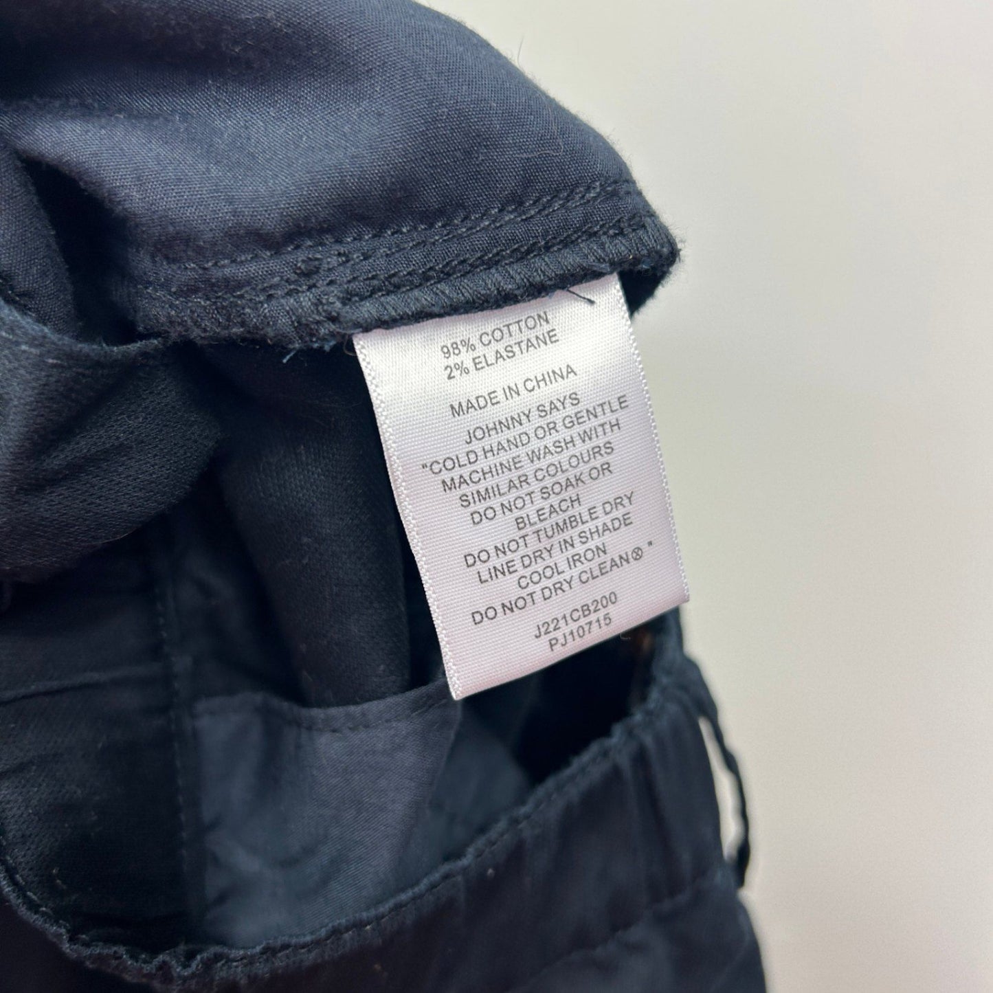 Johnny Bigg Trousers Size 38 Black Zip Fly Cotton