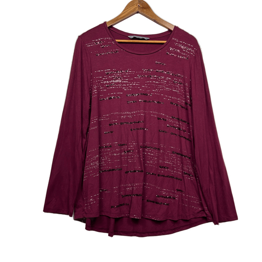 Katies Long Sleeve Top Size 2XL Maroon Casual Sequins