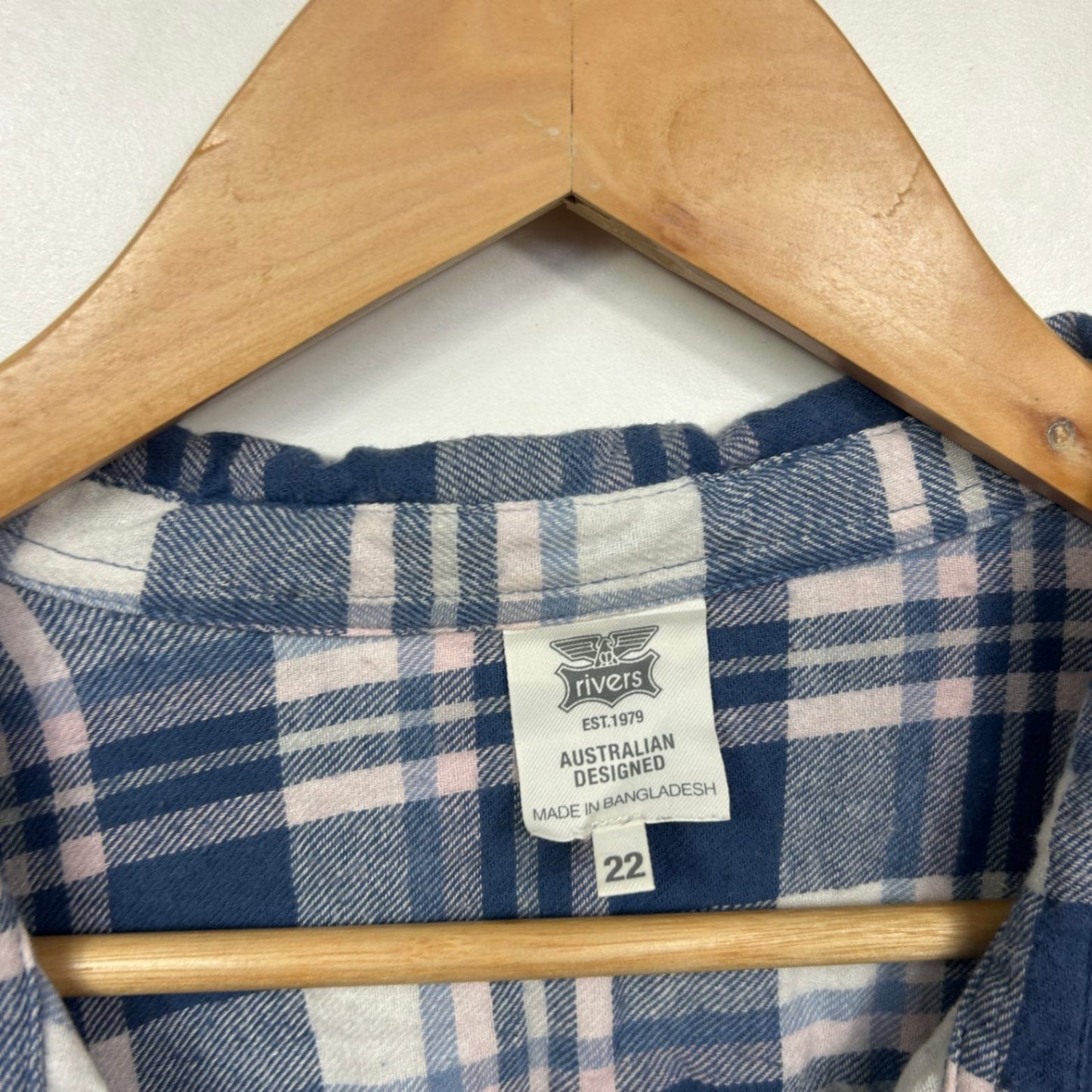 Rivers Blue White Check Cotton Long Sleeve Button Up Top Flannel Shirt Size 22