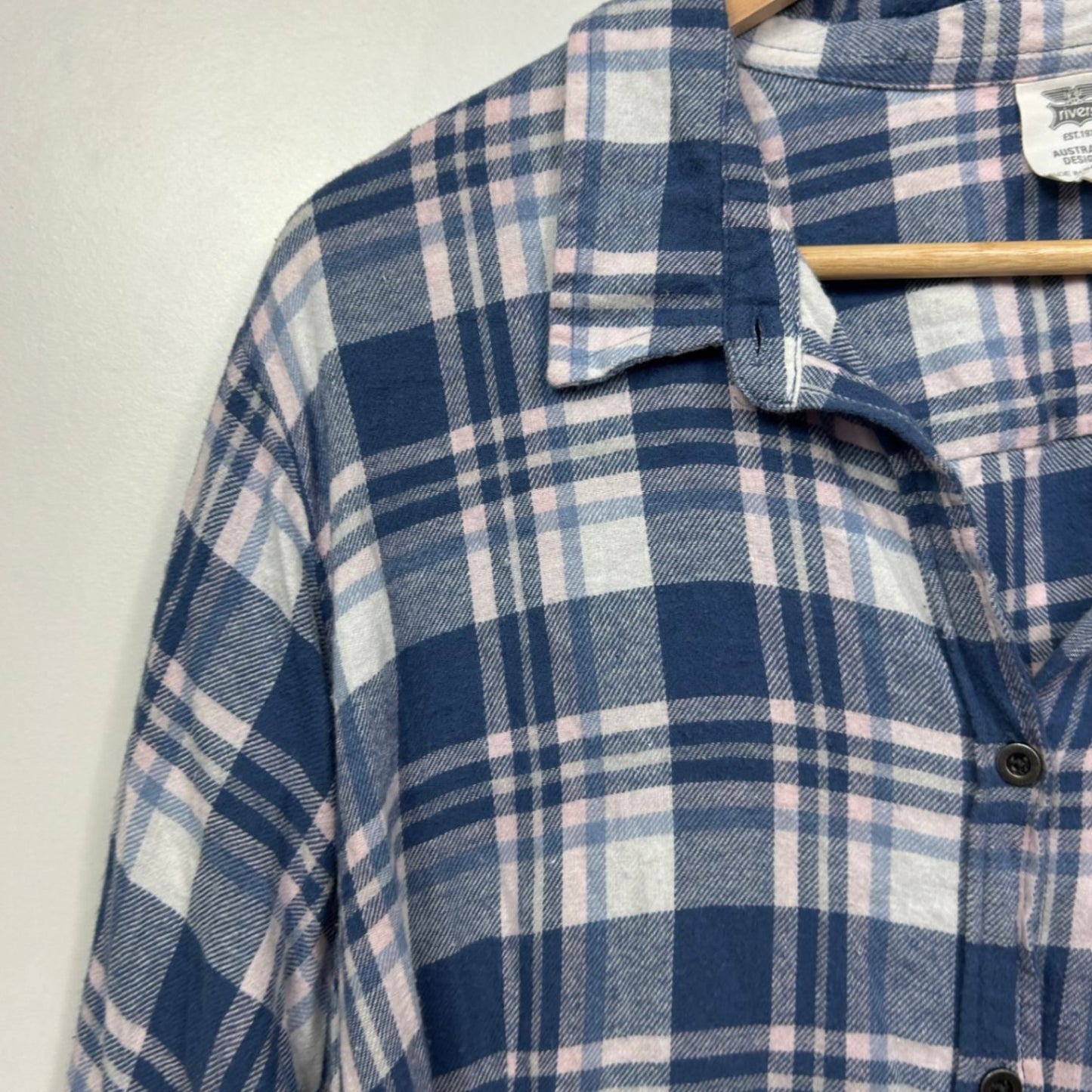 Rivers Blue White Check Cotton Long Sleeve Button Up Top Flannel Shirt Size 22