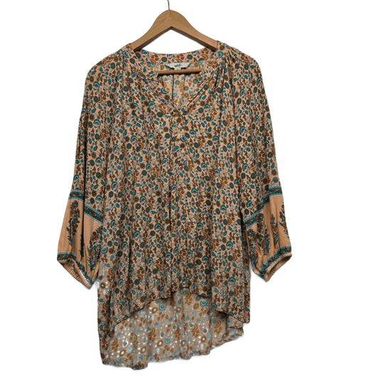Adrift Boho Top Size 16 XL Long Sleeve Floral Multicoloured Rayon