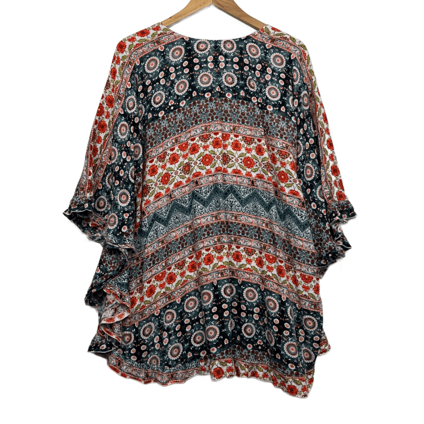 Boho Kaftan Top One Size Plus Short Sleeve Multicoloured Floral