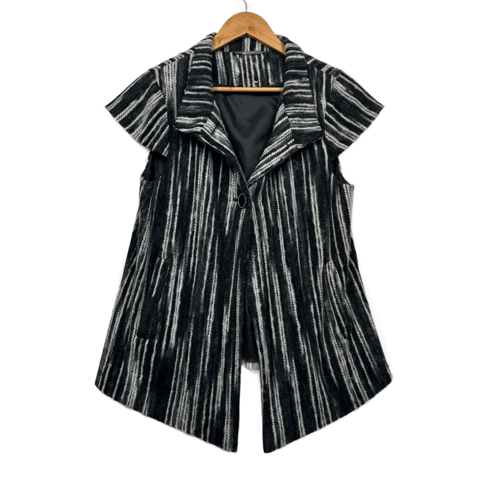 Yarra Trail Black White Striped Top Short Cap Sleeve Textured Size Large