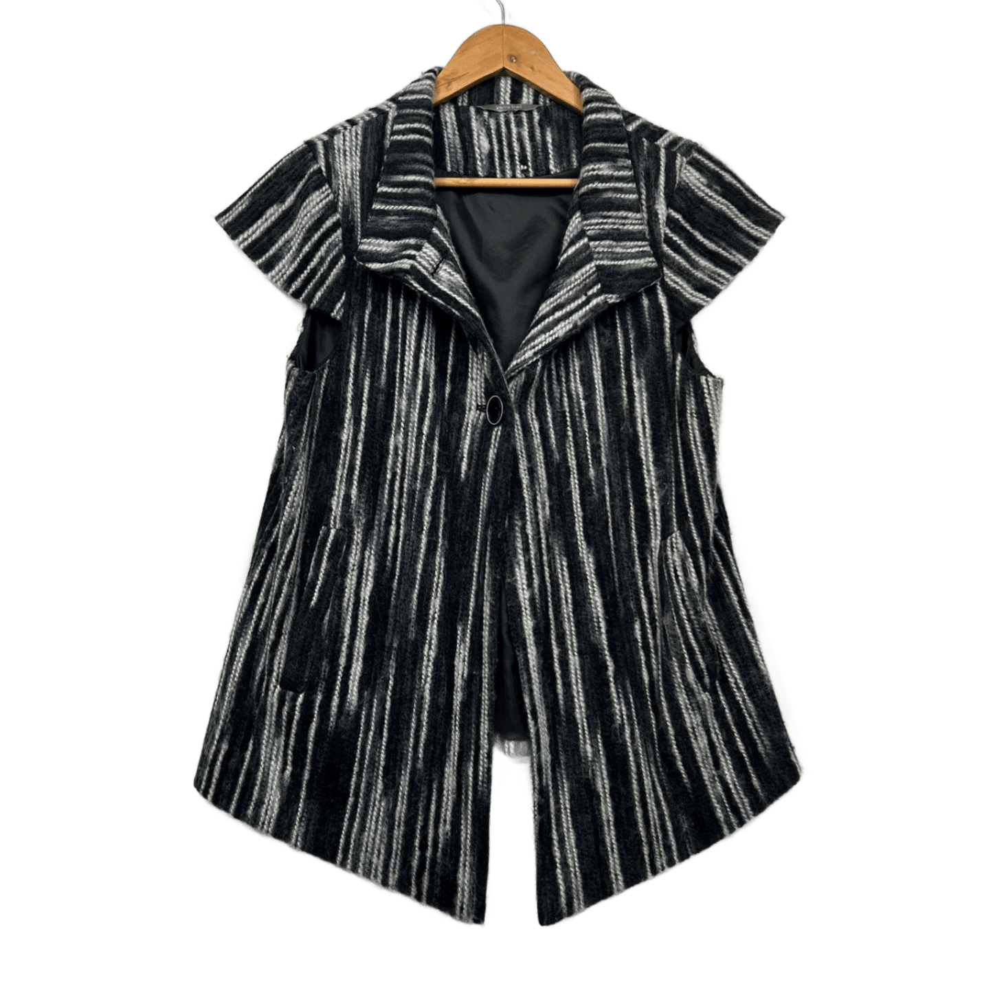 Yarra Trail Black White Striped Top Short Cap Sleeve Textured Size Large