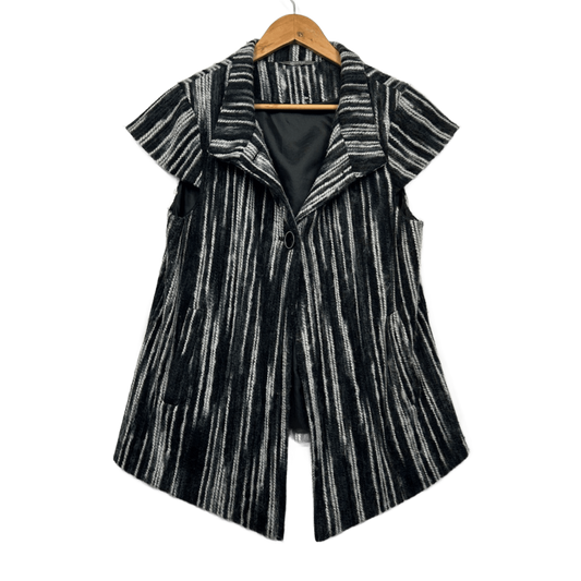 Yarra Trail Black White Striped Top Short Cap Sleeve Textured Size Large