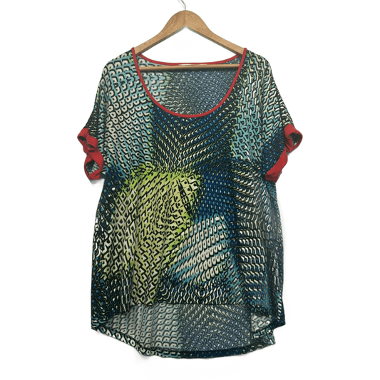 Virtuelle Short Sleeve Tunic Top Size 16 Small Plus Multicoloured