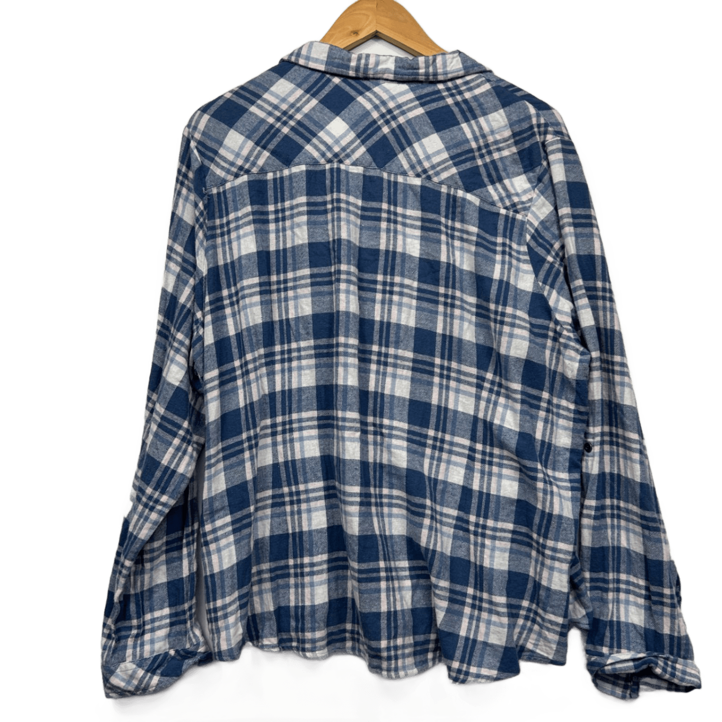 Rivers Blue White Check Cotton Long Sleeve Button Up Top Flannel Shirt Size 22