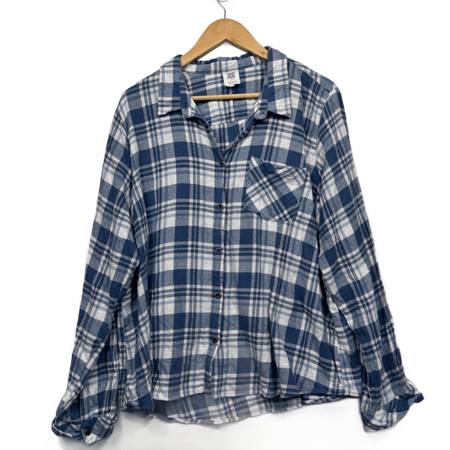 Rivers Blue White Check Cotton Long Sleeve Button Up Top Flannel Shirt Size 22
