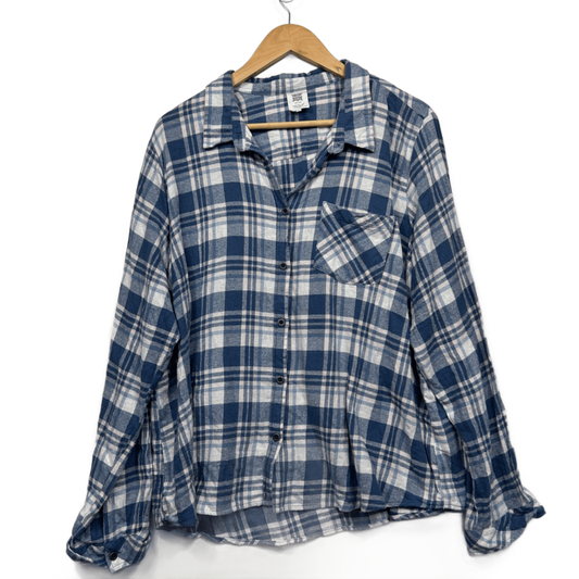Rivers Blue White Check Cotton Long Sleeve Button Up Top Flannel Shirt Size 22