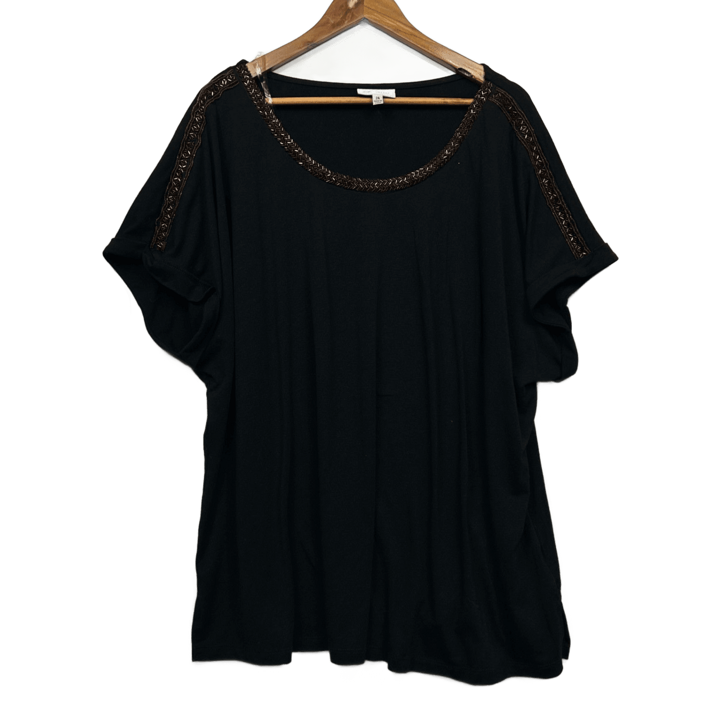 Autograph Tunic Top Size 24 Plus Black Short Sleeve Sequins Beaded