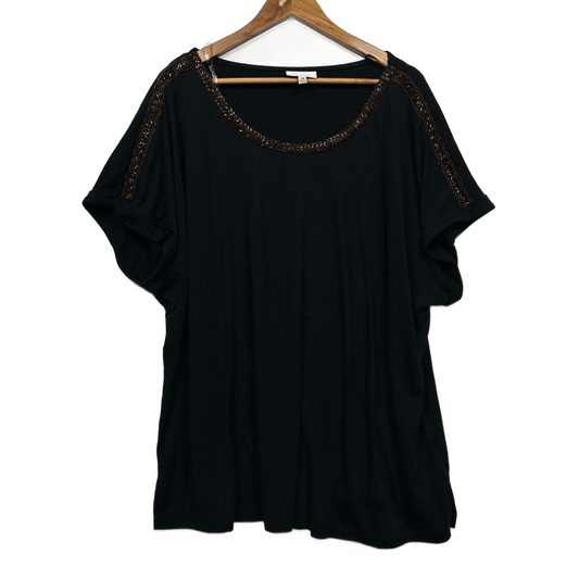 Autograph Tunic Top Size 24 Plus Black Short Sleeve Sequins Beaded