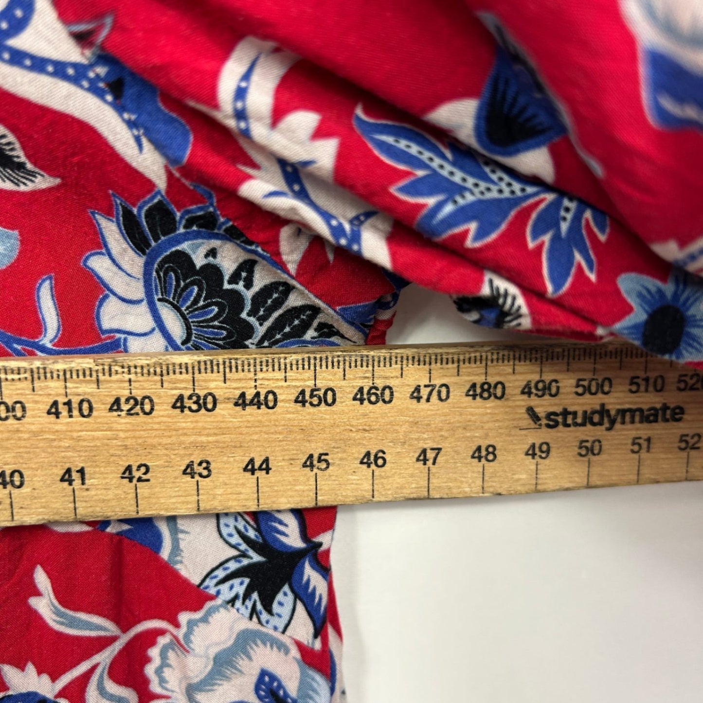 Blue Illusion Top Size 12 / 14 Red Floral Long Sleeve Rayon