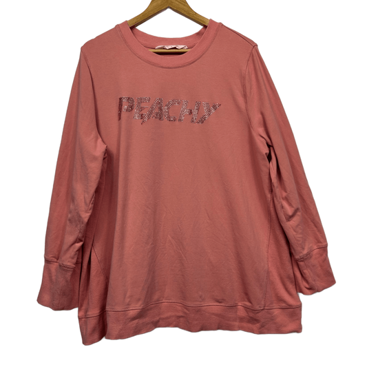 Virtuelle Peach Jumper Sweatshirt Size 18 Medium Plus Long Sleeve Embellished Pullover