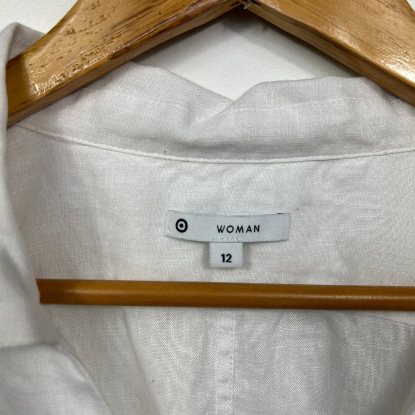 Target Linen Top Shirt Size 12 White Short Sleeve Collared