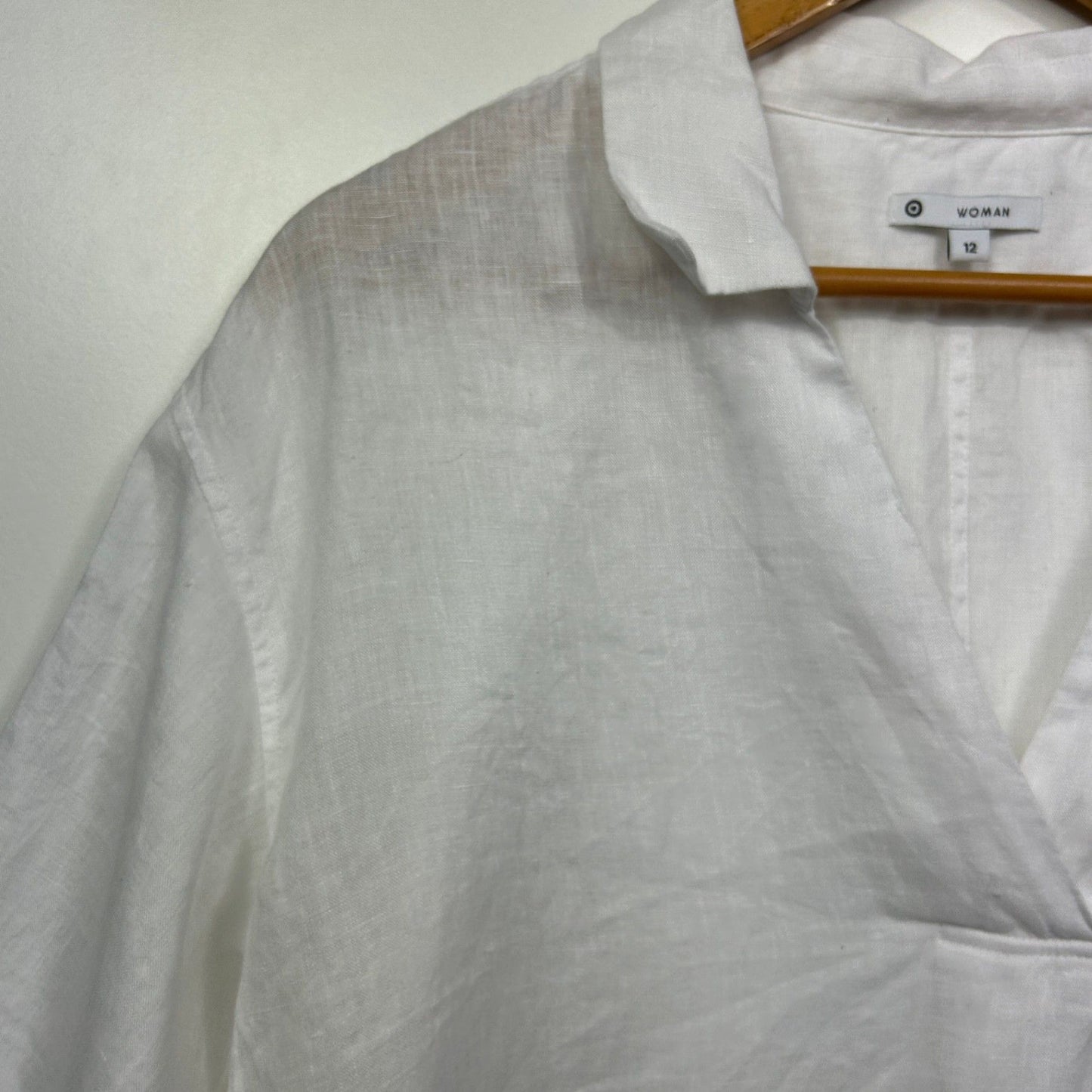 Target Linen Top Shirt Size 12 White Short Sleeve Collared