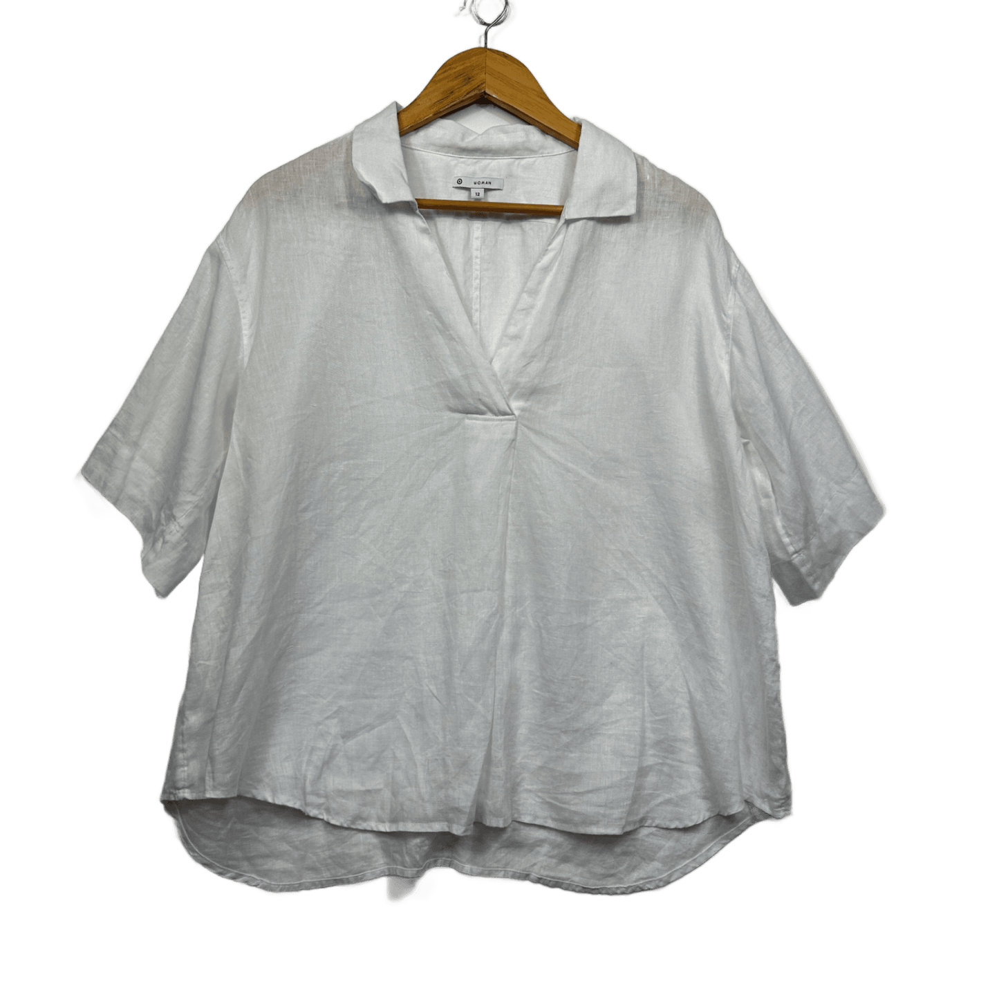 Target Linen Top Shirt Size 12 White Short Sleeve Collared