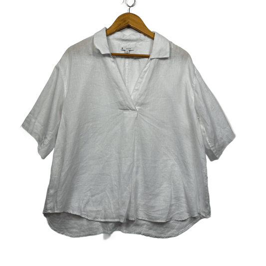 Target Linen Top Shirt Size 12 White Short Sleeve Collared