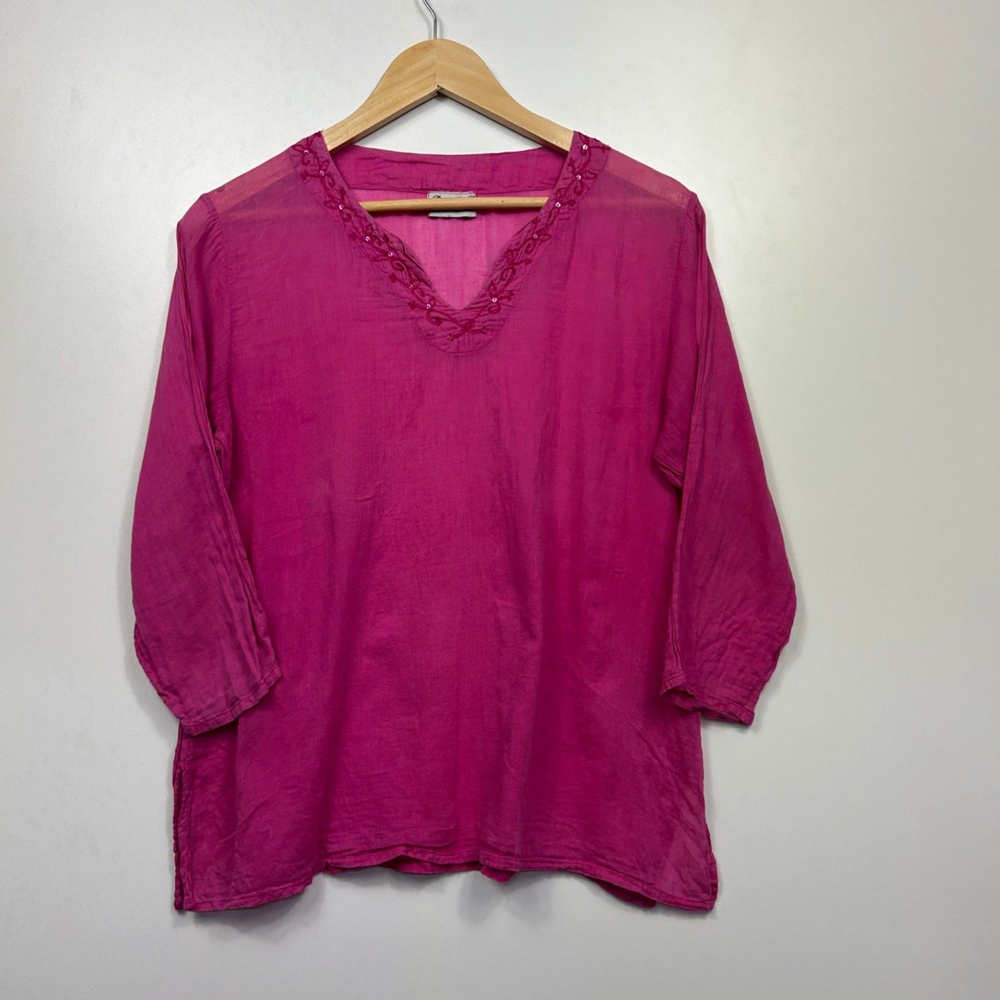 Tree of Life Pink Boho Top Size 16 18 Long Sleeve Rayon Lightweight
