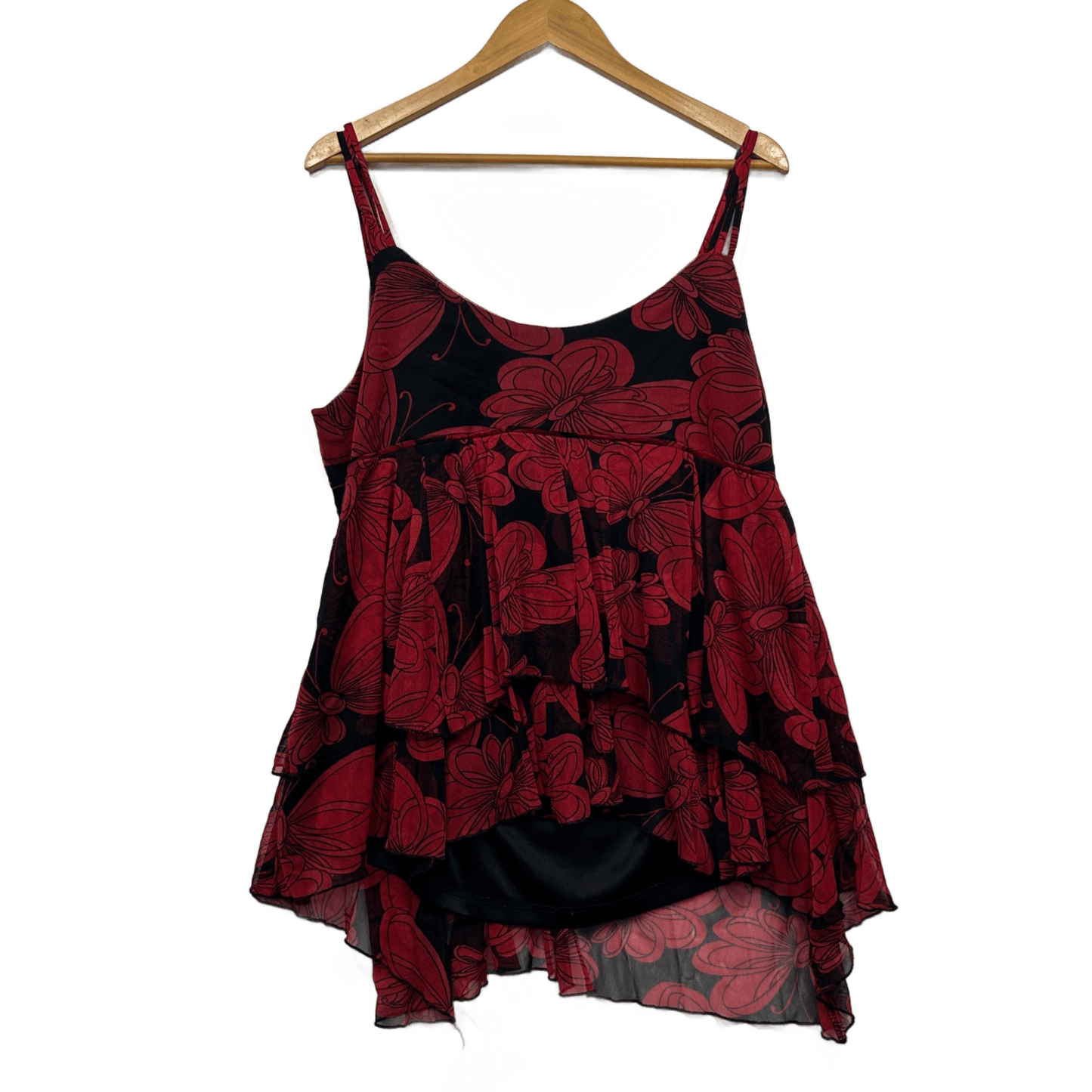 Autograph Red Black Floral Sleeveless V-Neck Layered Top Size 18